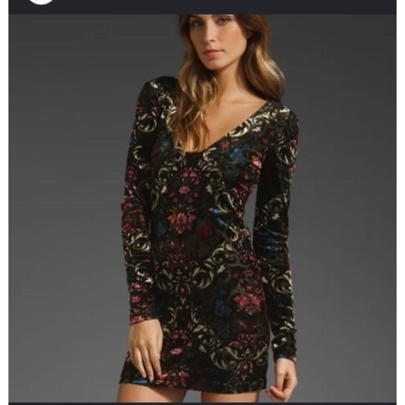Free People Dresses & Skirts - Free People Dress Mini Womens M Black Floral Velvet Bodycon Burnout Grunge Goth